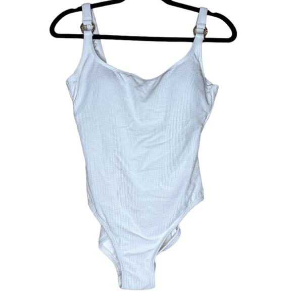 NWOT Micheal Micheal Kors Embellished Textured Stretch Swimsuit White size 14 - Picture 1 of 9
